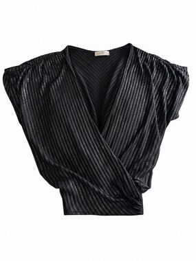Ramy Brook Black Metallic Pleated Wrap Blouse